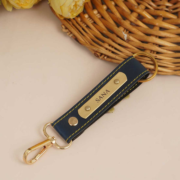 Personalized Keychain With Charms - Navy Blue - Uncommongifts.in